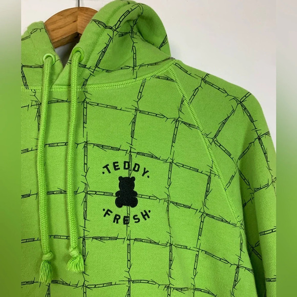 Teddy Fresh Mens Green Barbed Wire Hoodie Large Skater  Punk Street Wear Grunge - Picture 3 of 16